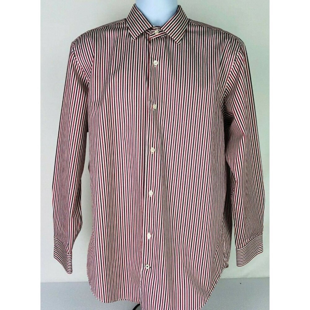 Banana Republic Shirt Men L 16 to 16.5 Button Down Red White Stripe Long Sleeves